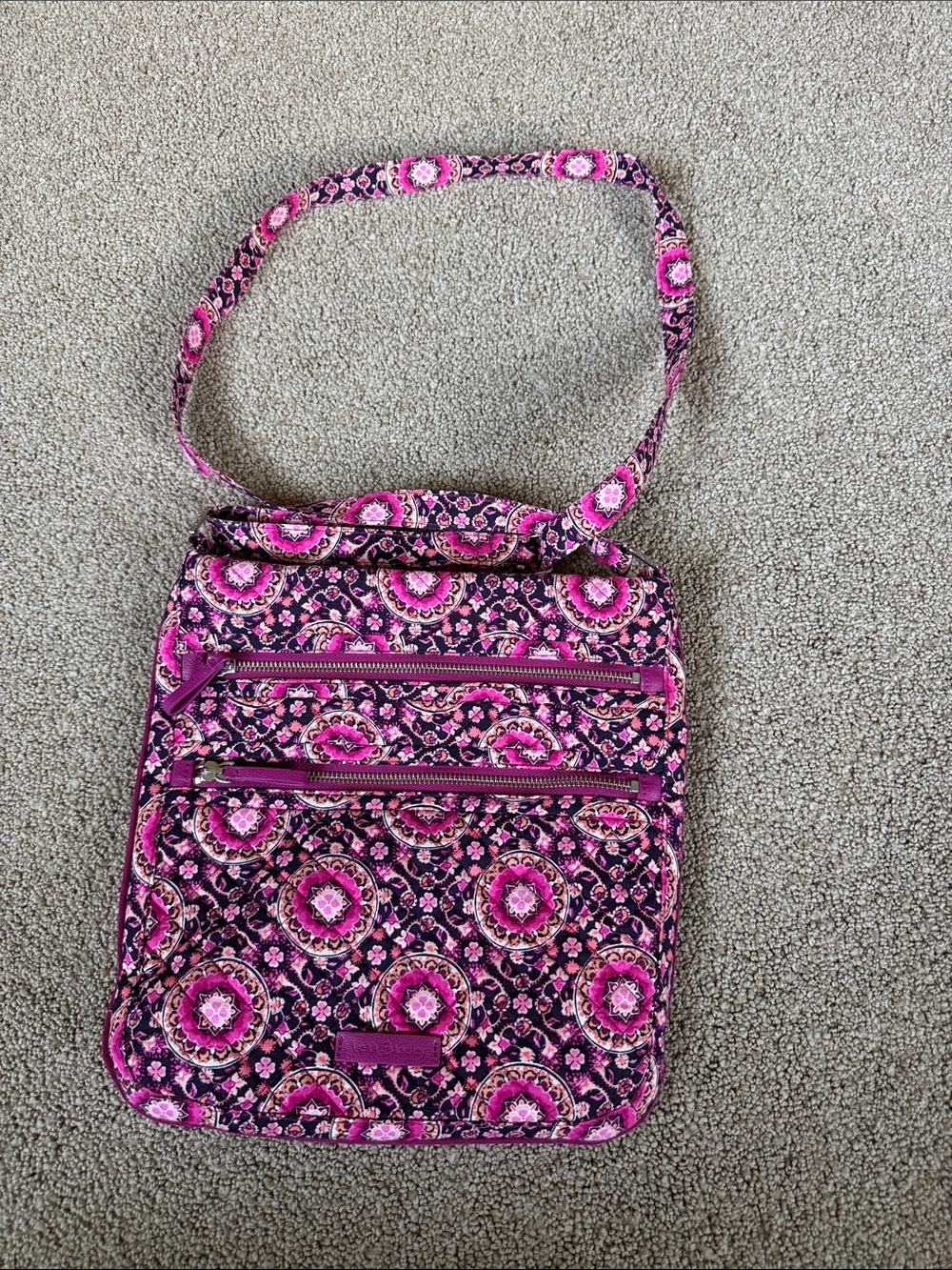 Vera Bradley Raspberry Medallion Triple Zip Hipster